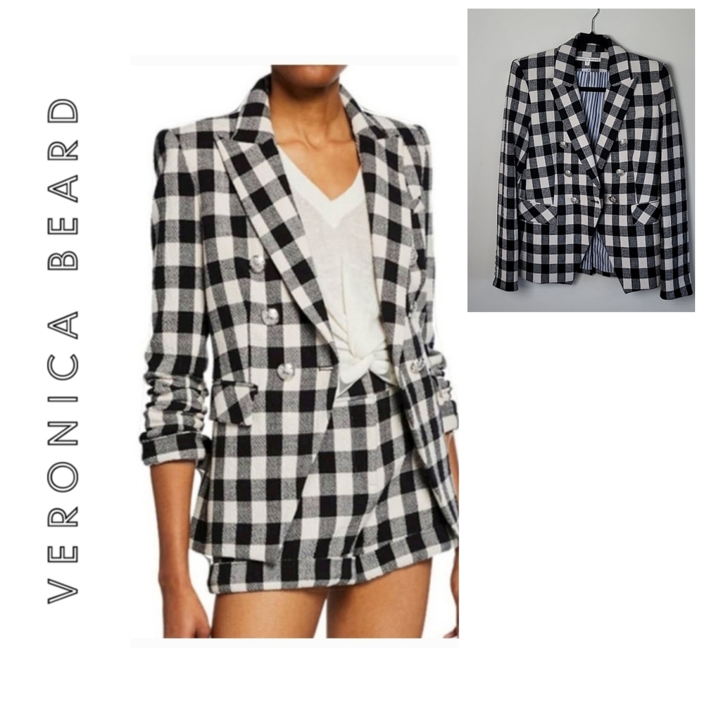 Veronica Beard Black & White Gingham Double-Breasted Blazer
